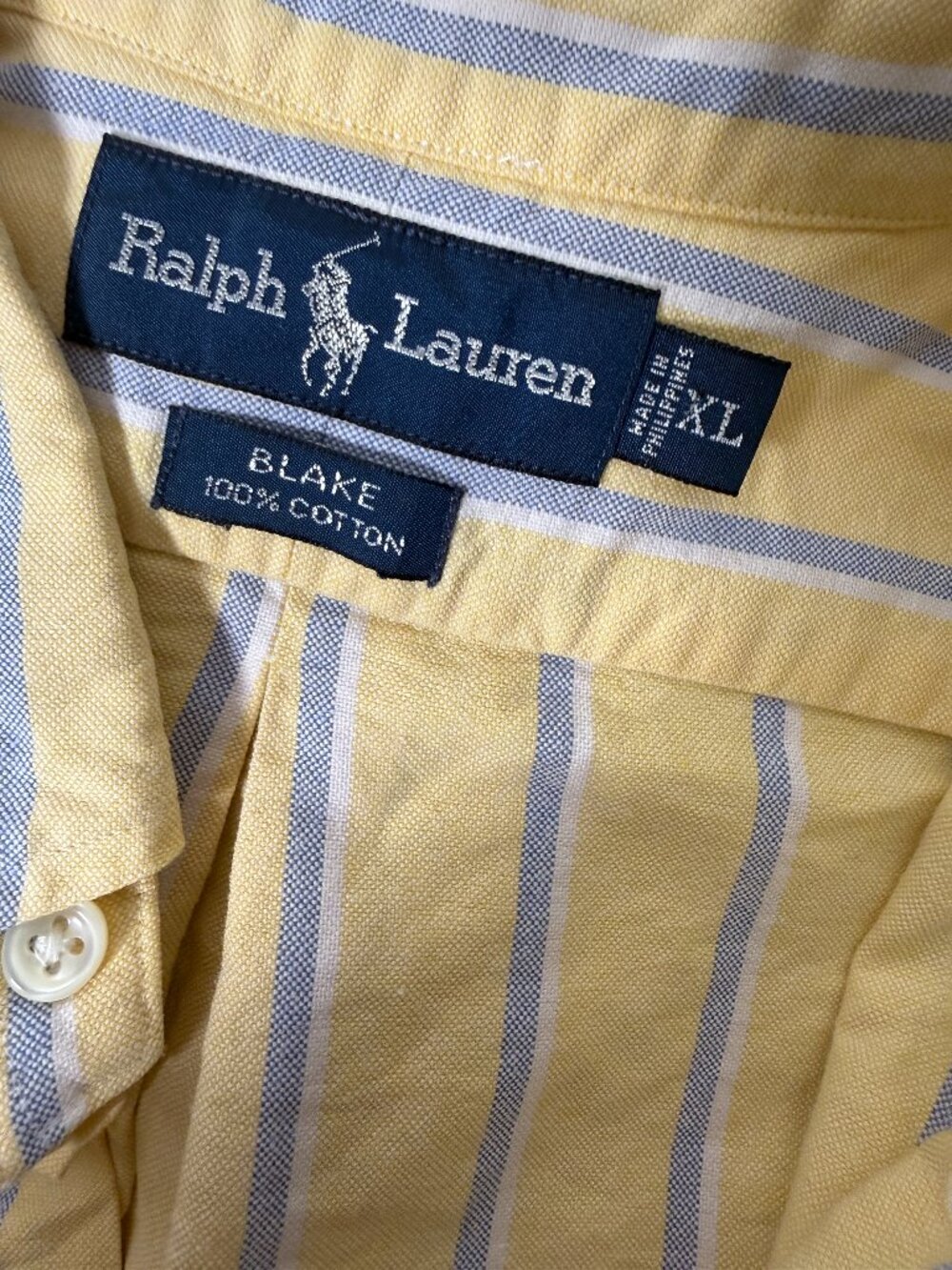 Ralph Lauren Blake Long Sleeve 100% Cotton Yellow/Blue/White Stripe Sz XL
